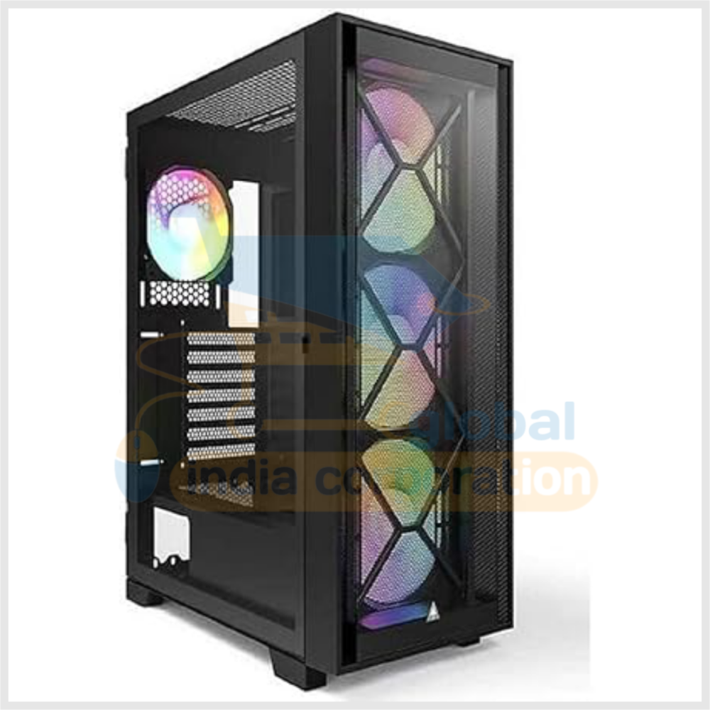 Montech AIR 1000 Premium Black ATX Mid Tower Case - 3 x 140mm,1 x 120mm ARGB Fans Pre-Installed - Swivel Glass Side Panel - Mesh and Tempered Glass Front Panel (Air 1000 Premium Black, Black)