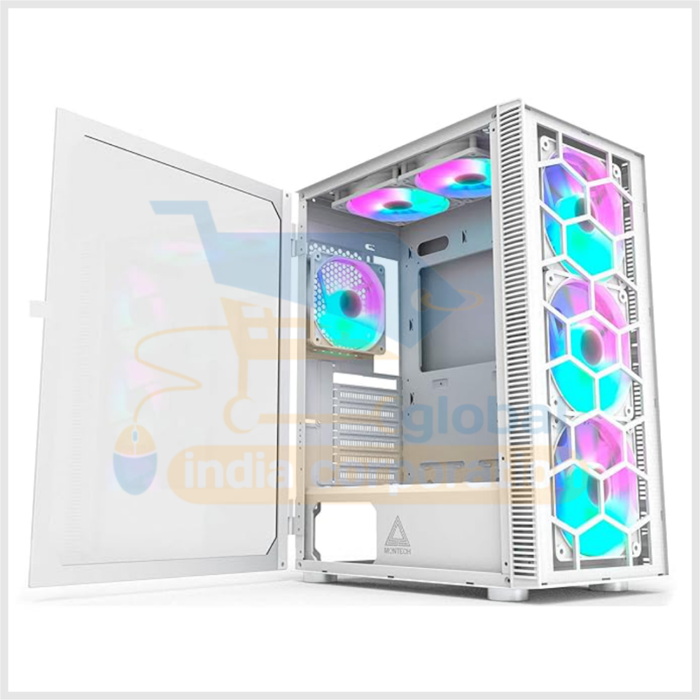 Montech X3 Glass White - ATX Mid-Tower PC Gaming Case - 6 RGB Rainbow Fans - Tempered Glass Front Panel - Out-Pull Glass Side Panel - Cable Management - High Airflow Gaming Case