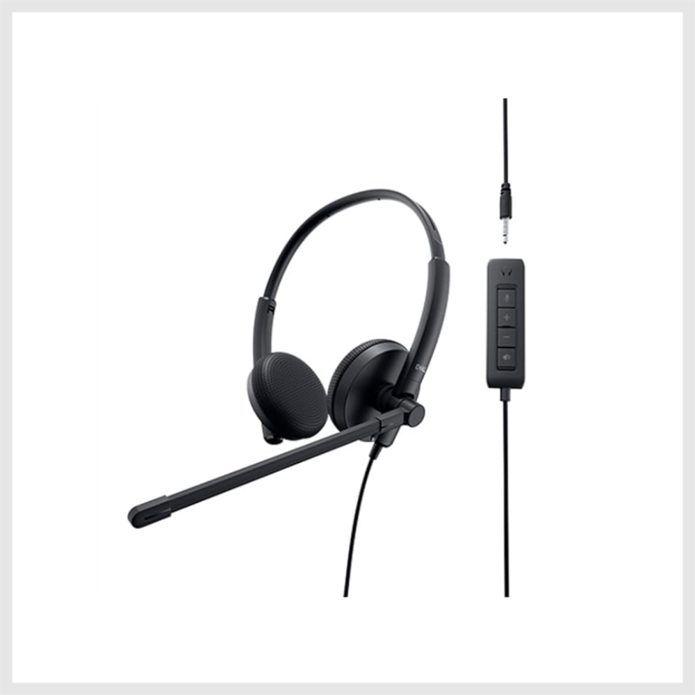Dell Leatherette Wired Stereo Over Ear Headset|Frequency Response 20-20k Hz (Audio) 150-7k Hz (Microphone)|Noise Cancelling|Status Indicator|WH1022-Black