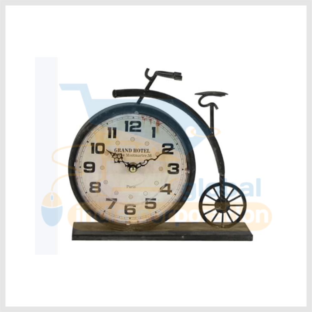 Equater Charming Bicycle Shape Analog Time Clock | Extra Loud Alarm Clock Ideal for Student and Kids Bedroom | Analog Display Table Alarm Clock- Rustic Black Décor