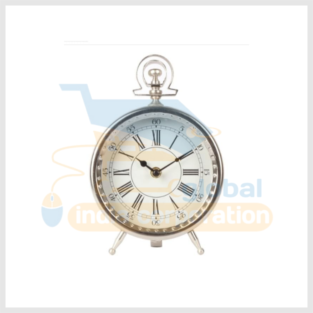Equater Silver Color Metal Table Clock with Electroplate Finishing and Glass Cover, Iron Desktop Clock in Electroplate Silver Finishing, Metal Table Clock