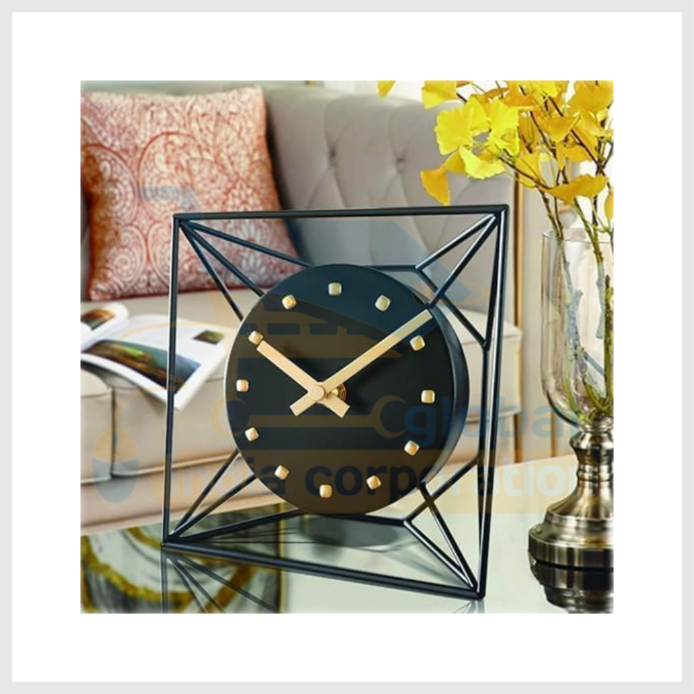 Equater Versatile Black Metal Table Clock with Modern Geometric Design – Sleek Office and Study Décor | Ideal Gift Option - Image 4