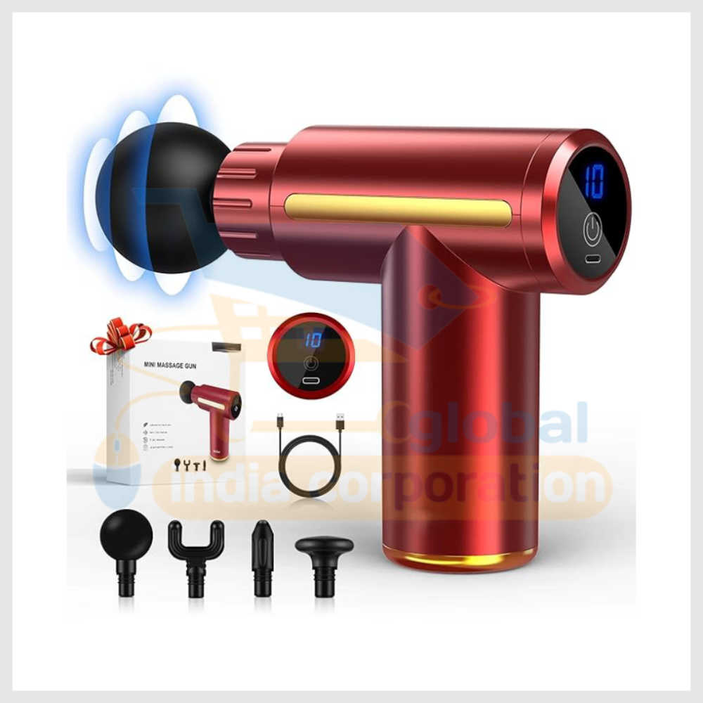 Equater Muscle Massage Gun for Pain Relief - Mini Handheld Body Massager with 4 Interchangeable Heads & 6 Adjustable Speeds - Electric Deep Tissue Massager for Relief Body Pain (MODEL - 720 IN) (RED)