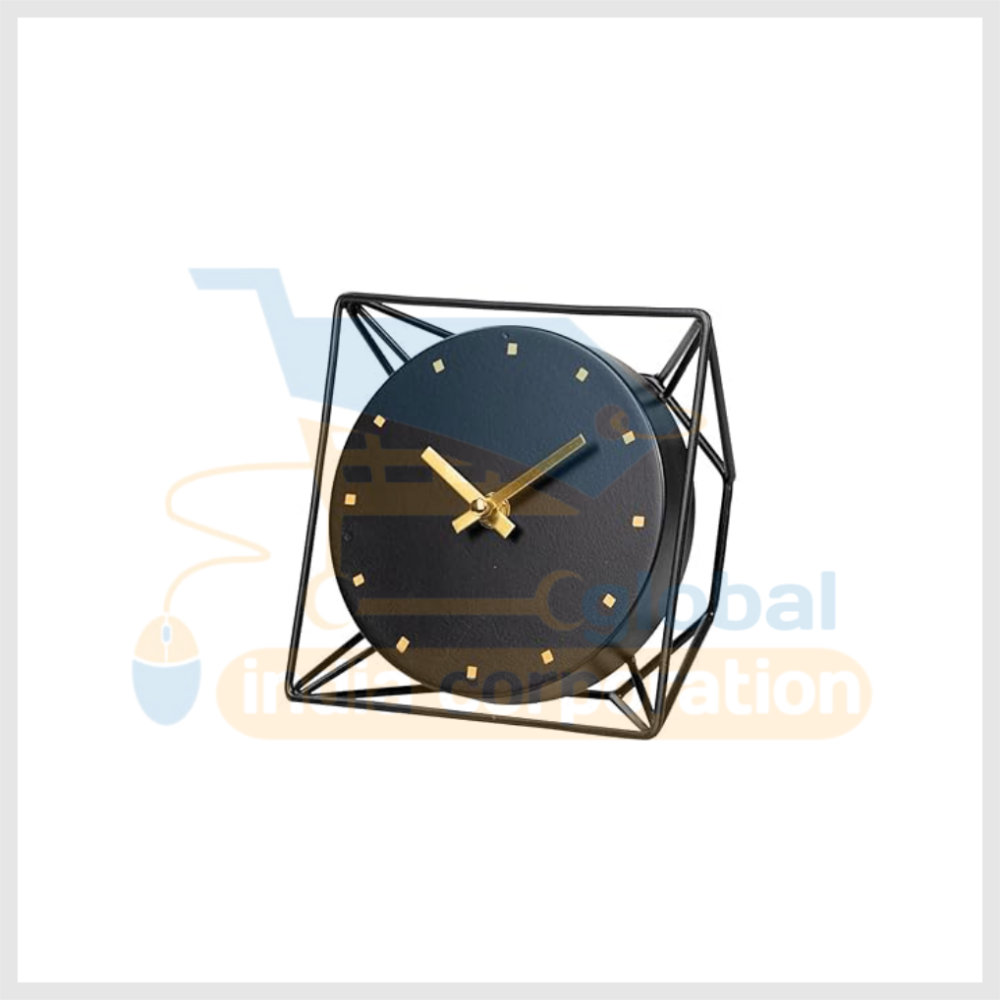 Equater Versatile Black Metal Table Clock with Modern Geometric Design – Sleek Office and Study Décor | Ideal Gift Option