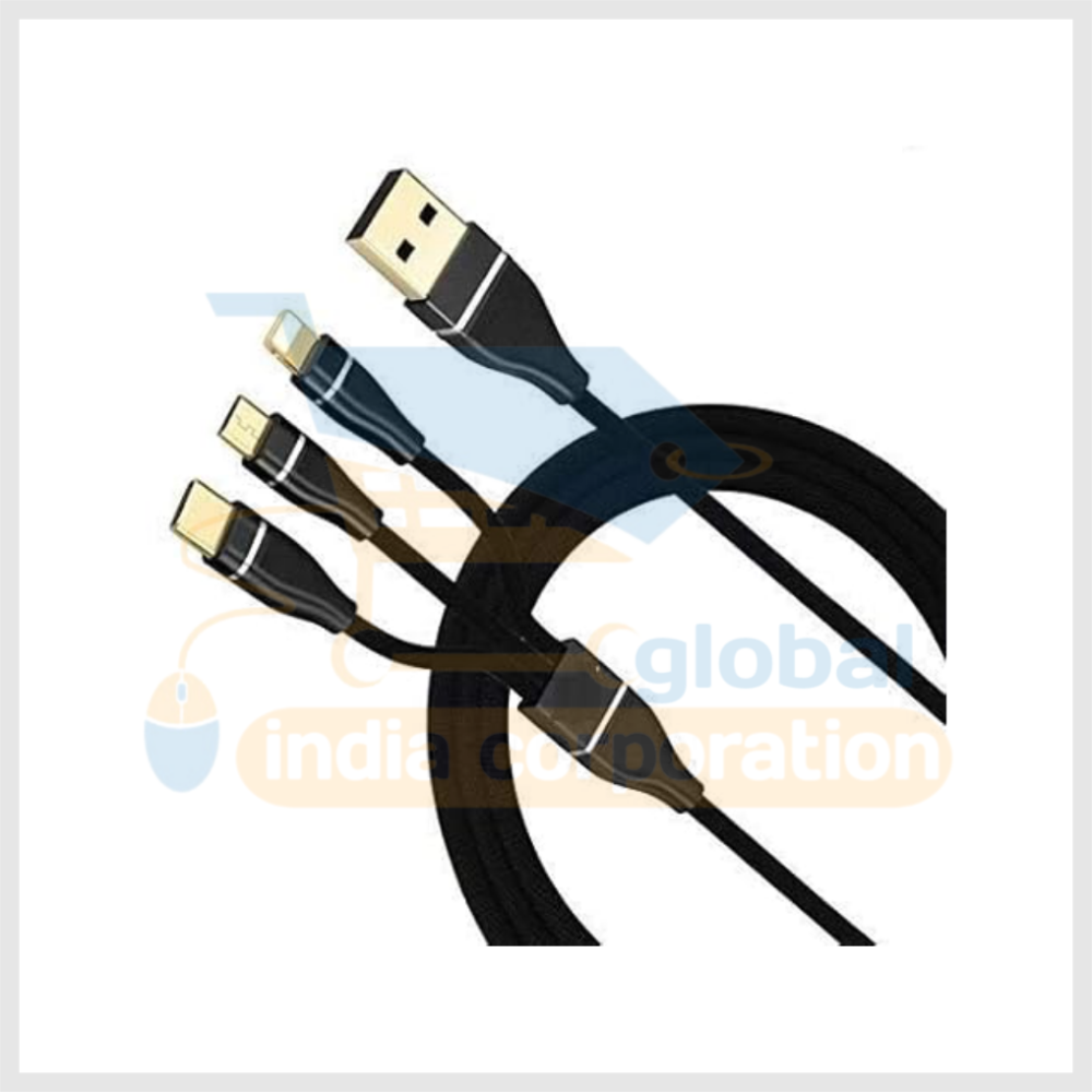 Equater Ultimate 3-in-1 Fast Charging Metal Series Data Cable: Anti-Knotted, Super Compatible, and Lightning-Fast Transmission for iPhone, Android, and Type-C (1.5M - Black & Red) Model - CC03