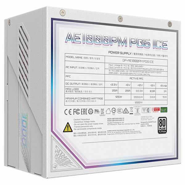 Gigabyte AORUS ELITE ICE 1000W 80 PLUS Platinum Modular ATX Power Supply (White)