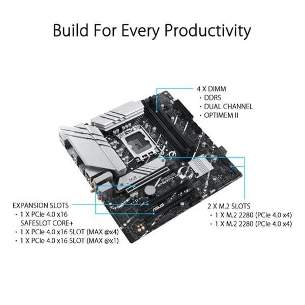 Asus Prime B760M-A WIFI Motherboard Supports Intel 12th, 13th & 14th Gen Processors