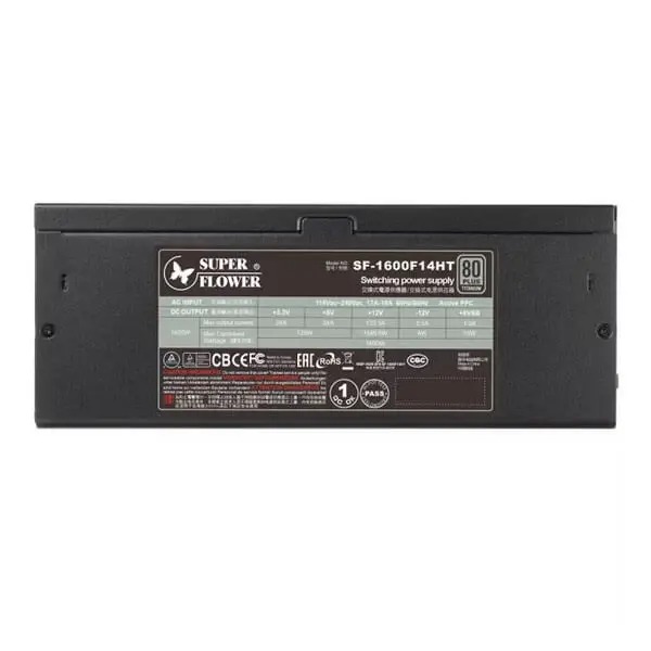 Super Flower Leadex Titanium 1600W 80+ Titanium, ATX 3.1, W/12V-2×6(2x8pin – 16pin Native Cables)*2, 10 Years Warranty, ECO Mode, Full Modular, Dual Ball Bearing Fan, SF-1600F14HT ATX 3.1