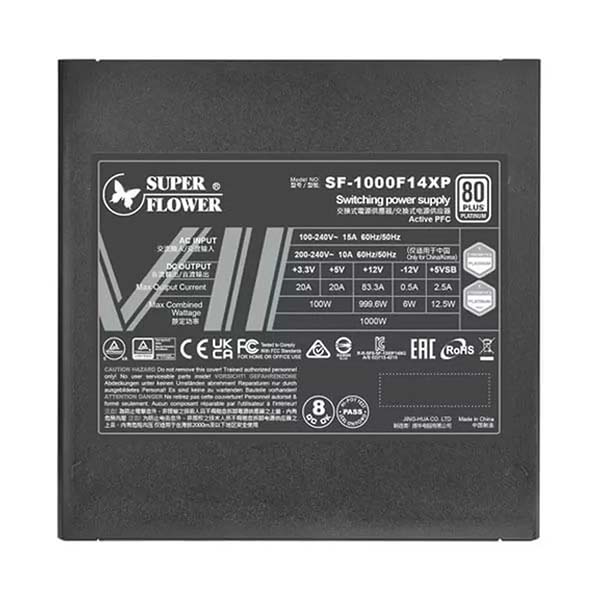 Super Flower Leadex VII XP PRO 1000W 80+ Platinum, Cybenetics Platinum, Full Modular, ATX 3.1 & PCIe 5.0, W/12VHPWR (2x8pin-16pin Native Cables), FDB Fan, SF-1000F14XP, Black