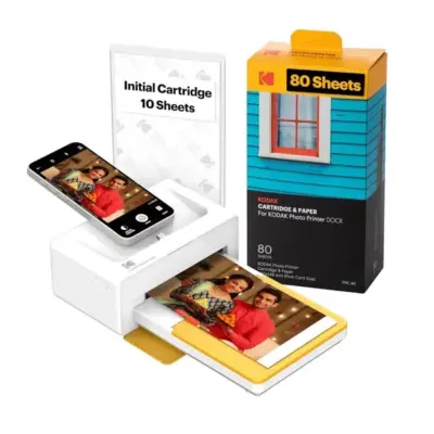 KODAK Dock Plus 4Pass Instant Photo wireless Color LED Printers (4X6 Inches) + 90 Sheets Bundle (White)